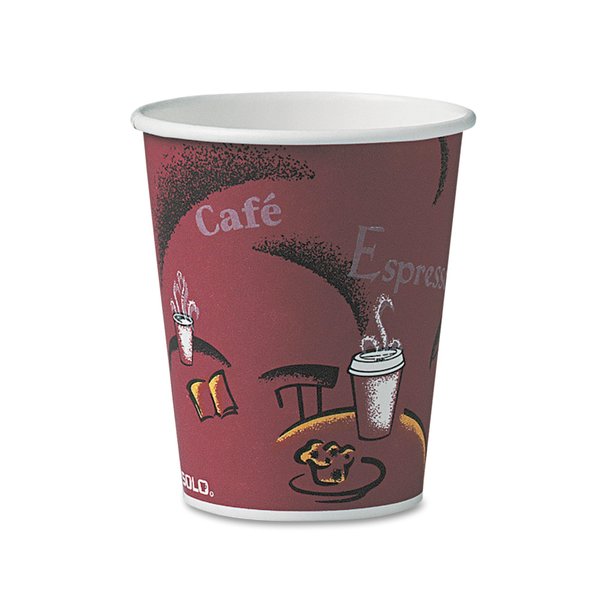 Dart Solo Paper Hot Drink Cups in Bistro Design, 10 oz, Maroon, 50PK 370SI-0041